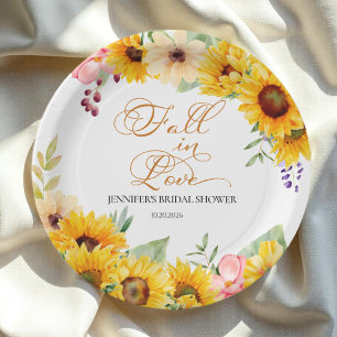 Assiettes En Carton Tomber dans l'amour Fête des mariées tournesol