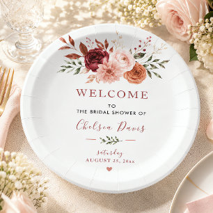 Assiettes En Carton Tomber en amour Floral Rustique Bourgogne Personna