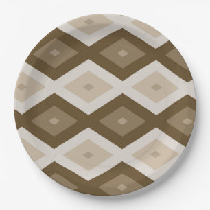 Assiettes En Carton Tons de motif diamant brun