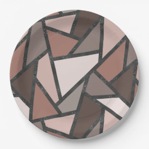 Assiettes En Carton Tons de motif en vitrail marron
