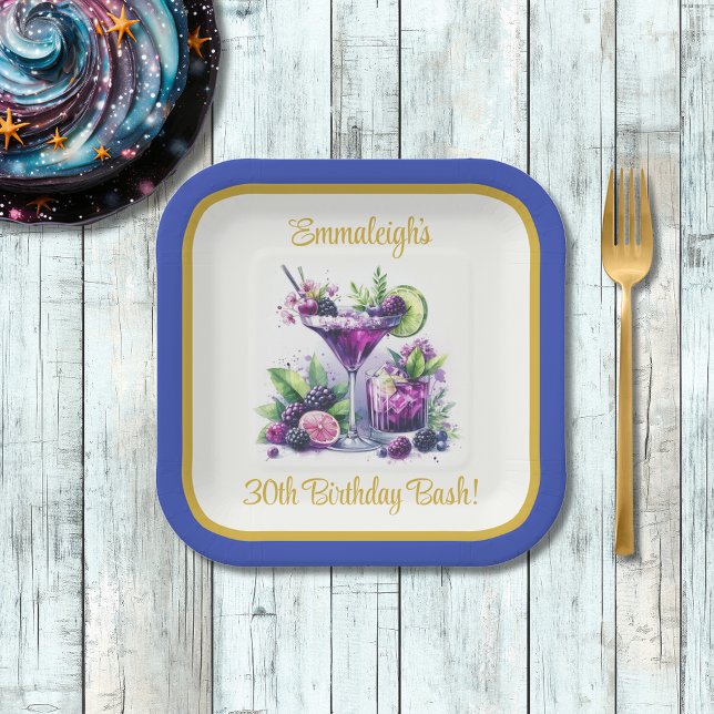Assiettes En Carton Tons de violet : Un Carré d'anniversaire violet bl (Créateur téléchargé)