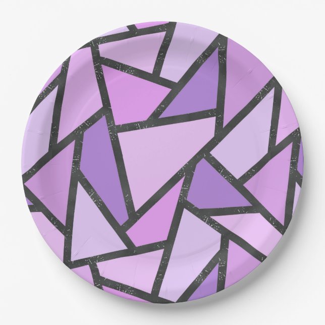 Assiettes En Carton Tons du motif en vitrail lilas (Devant)