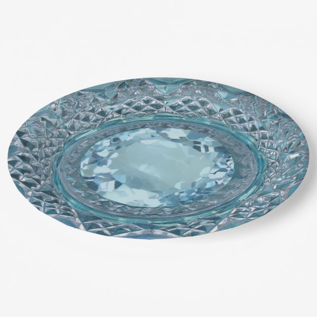 Assiettes En Carton Topaz bleu et verre coupé (Angle)
