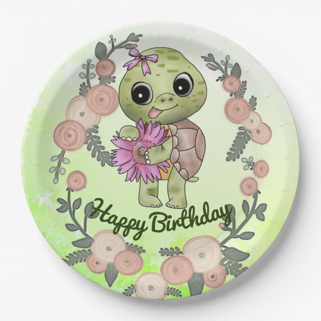 Assiettes En Carton Tortue avec fleur (Devant)