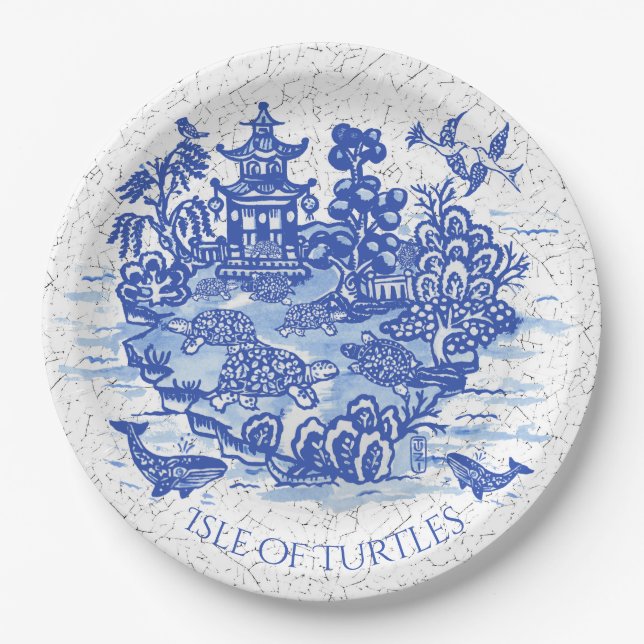 Assiettes En Carton Tortue bleu Willow Tortoise Jardin Whimsical (Devant)