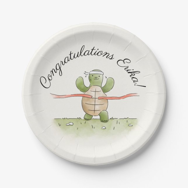 Assiettes En Carton Tortue de course gagnante Personnalisée (Devant)