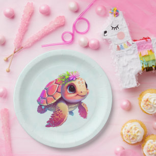 Assiettes En Carton Tortue de mer rose Whimsical & mignon