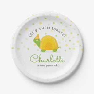Assiettes En Carton Tortue, jaune vert, anniversaire d'enfant