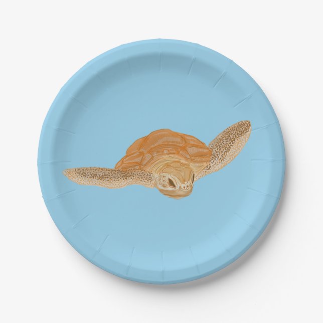 Assiettes En Carton Tortue sous l'eau - transparente. (Devant)