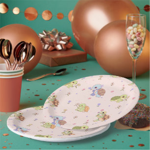 Assiettes En Carton Tortues adorables avec Fleurs Envelopper le papier