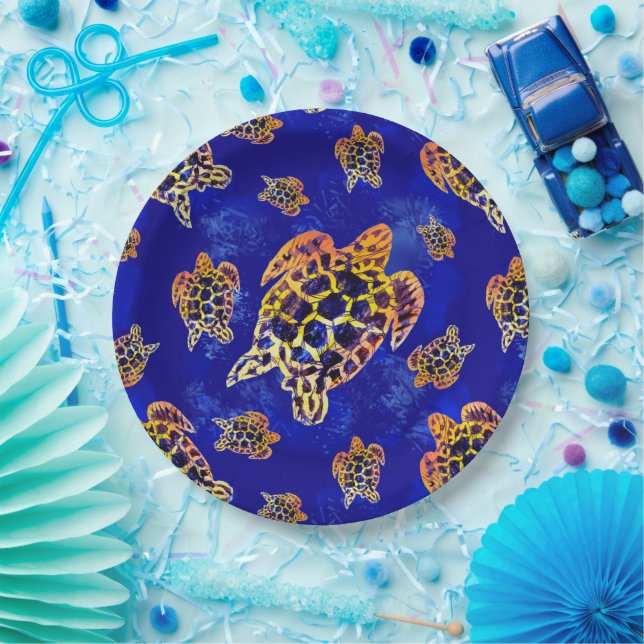 Assiettes En Carton Tortues marines Batik Art Africain (Fête)