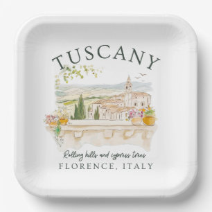 Assiettes En Carton Toscane Italie - Florence Hills & Cypress Trees