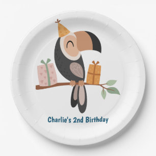 Assiettes En Carton Toucan avec casquettes de fête et cadeaux