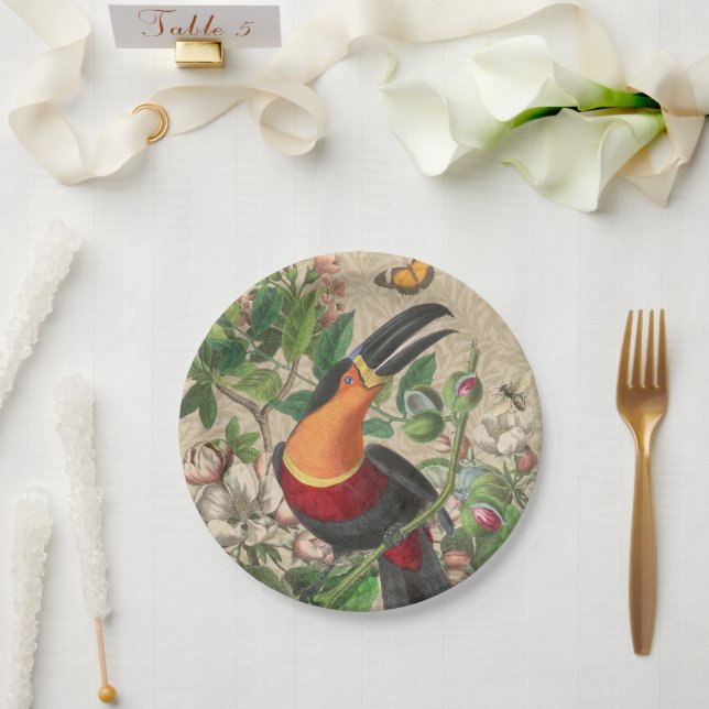 Assiettes En Carton Toucan Jungle Tropical Bird Belle antique (Mariage)