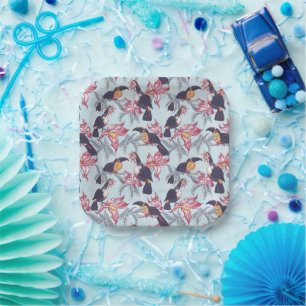 Assiettes En Carton Toucans Avec Fleurs Exotiques