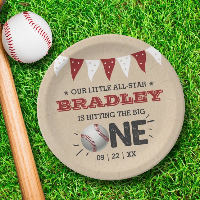 Assiettes En Carton Toucher Le Grand | Baseball 1er anniversaire (Créateur téléchargé)