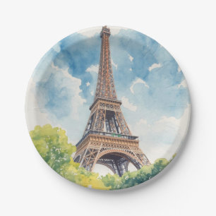 Assiettes En Carton Tour Eiffel Aquarelle Paris France Peint