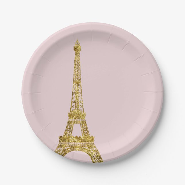 Assiettes En Carton Tour Eiffel de charme d'or (Devant)