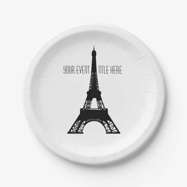 Assiettes En Carton Tour Eiffel de Paris noir et blanc (Devant)