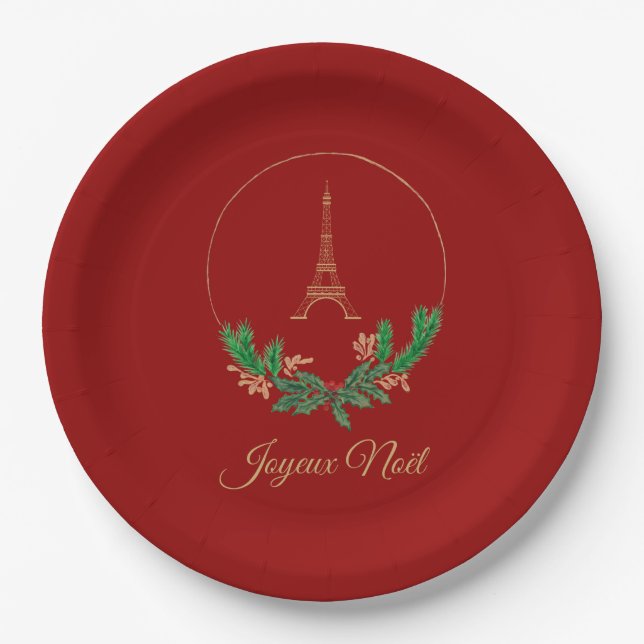 Assiettes En Carton Tour Eiffel Joyeux Noel (Devant)