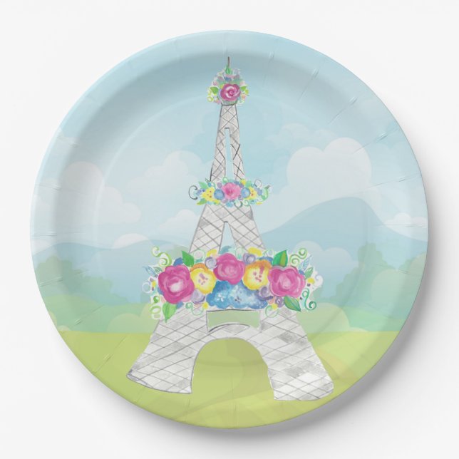 Assiettes En Carton Tour Eiffel, Paris, France, Thème de fête (Devant)