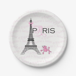 Assiettes En Carton Tour Eiffel Pink Bow Paris France Poodparty
