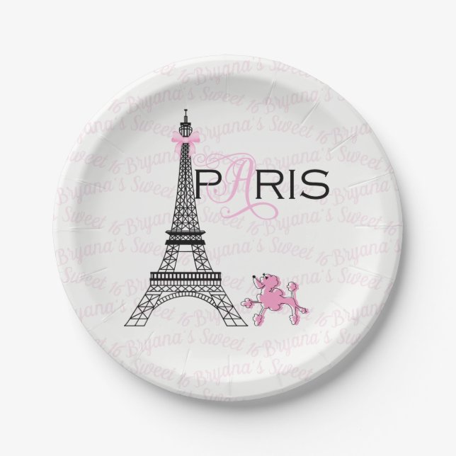 Assiettes En Carton Tour Eiffel Pink Bow Paris France Poodparty (Devant)