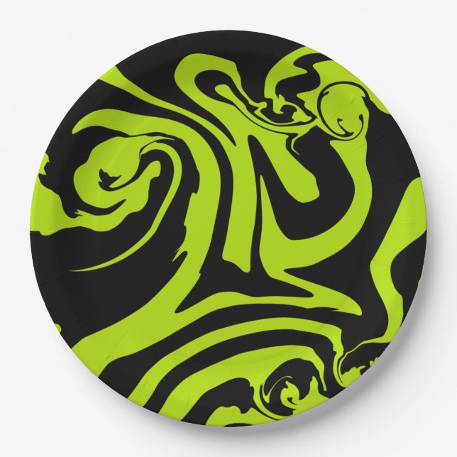 Assiettes En Carton Tourbillon de marbre rétro vert et noir (Devant)