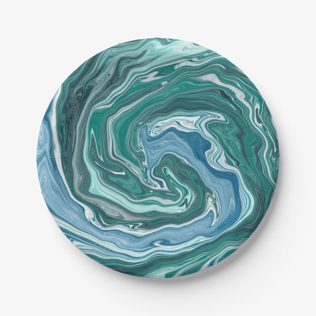 Assiettes En Carton Tourbillon Turquoise et Blue Ocean Wave (Devant)