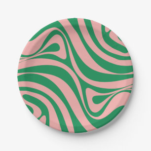 Assiettes En Carton Tourbillons super roses et verts