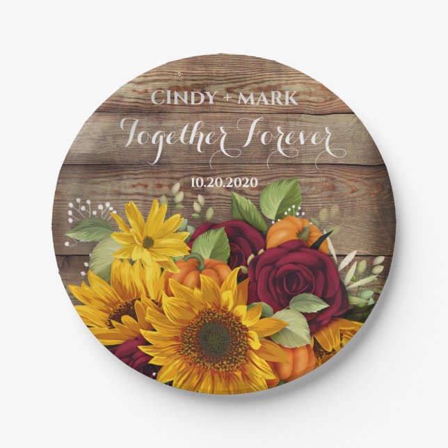 Assiettes En Carton Tournesol, Citrouille et Rose Plaques de mariage (Devant)