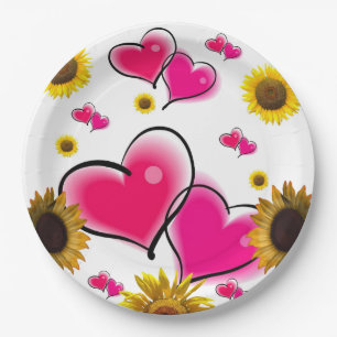 Assiettes En Carton Tournesol Coeurs roses Plaques en papier
