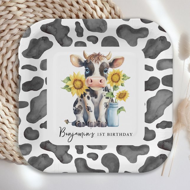 Assiettes En Carton Tournesol de vache mignonne Ferme moderne Animal 1 (Créateur téléchargé)