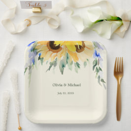 Assiettes En Carton Tournesol Elegant Aquarelle Mariage Plaques de pap