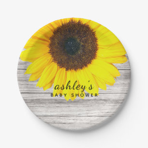 Assiettes En Carton Tournesol en bois rustique