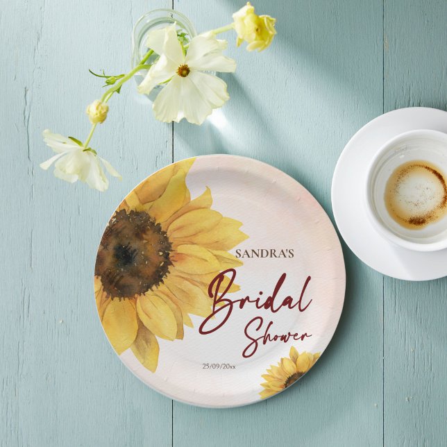 Assiettes En Carton Tournesol été automne nuptiale douche imprimé (Sunflower summer fall bridal shower printed paper plates rustic sunflower personalized tableware)