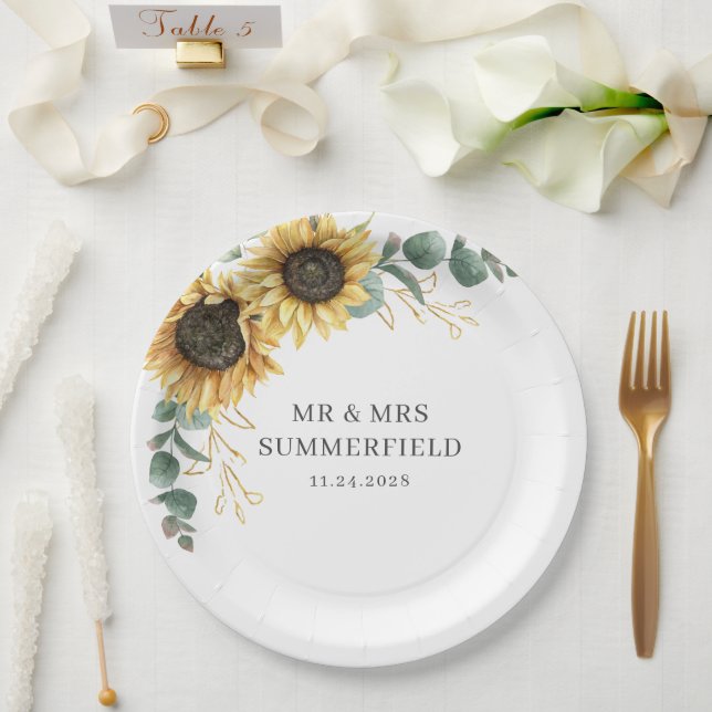 Assiettes En Carton Tournesol Floral Eucalyptus Mariage de verdure (Mariage)