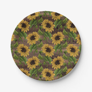 Assiettes En Carton Tournesol Jaune Style Country Brun Bois Rustique