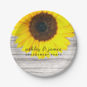Assiettes En Carton Tournesol Personnalisé en Bois Rustique