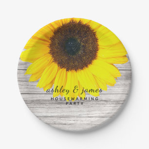 Assiettes En Carton Tournesol Personnalisé en Bois Rustique