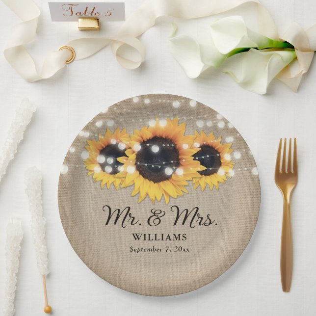 Assiettes En Carton Tournesol Rustique Burlap Mariage (Mariage)