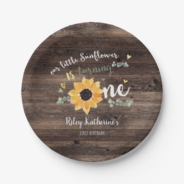 Assiettes En Carton Tournesol rustique premier anniversaire Floral (Devant)