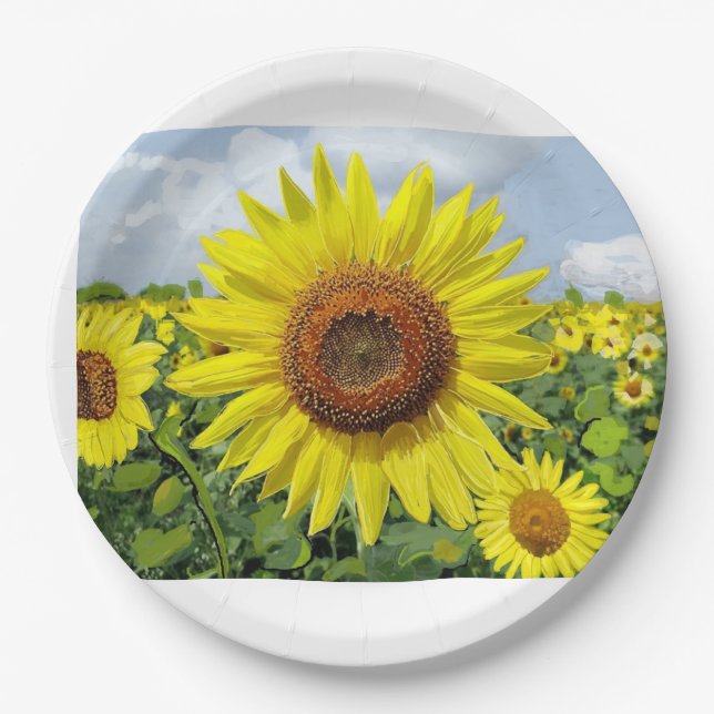 Assiettes En Carton Tournesols dans l'abondance art numérique imprimé  (Devant)