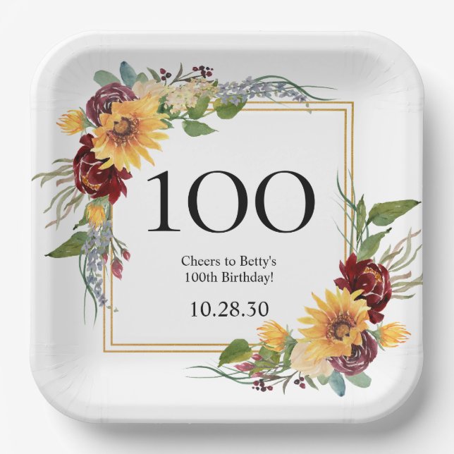Assiettes En Carton Tournesols pour les 100 ans (Recto)