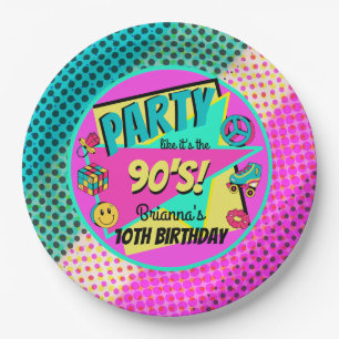 Assiettes En Carton TOUT âge 90s partie arc-en-ciel demi rose turquois