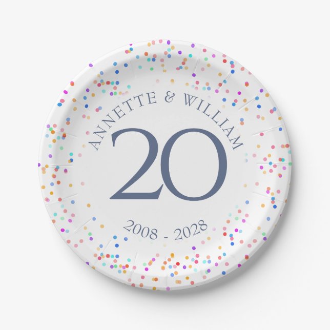 Assiettes En Carton Tout Anniversaire Rainbow Confetti (Devant)
