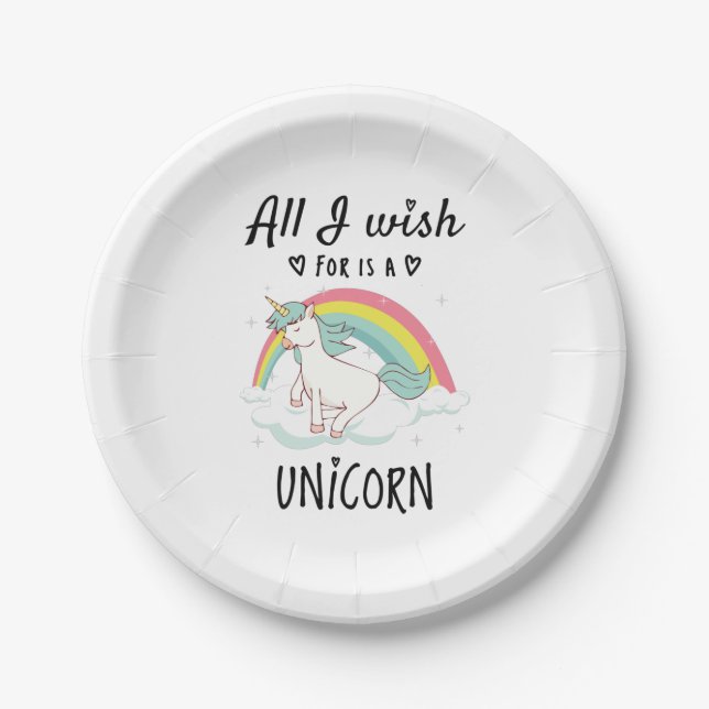 Assiettes En Carton Tout ce que je souhaite est une licorne (Devant)