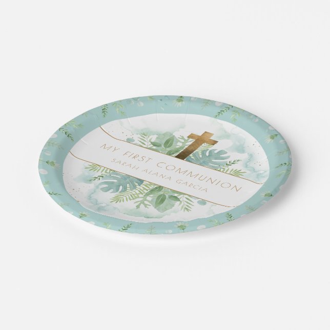 Assiettes En Carton Tout évènement religieux, Bleu Élégant, Verdure (Angle)