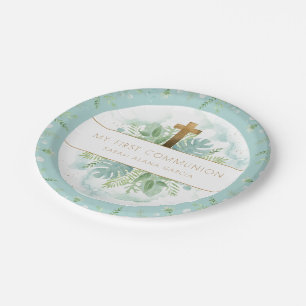 Assiettes En Carton Tout événement religieux, bleu élégant, vert v