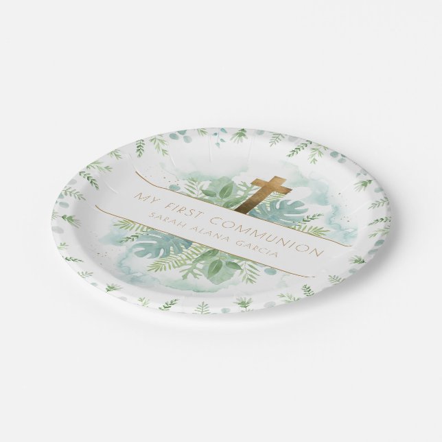 Assiettes En Carton Tout évènement religieux, Elégant Vert & Bleu (Angle)